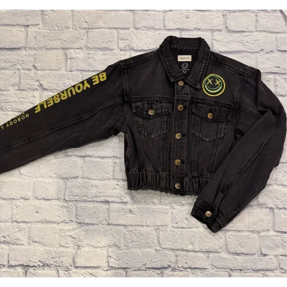 Salty Savage x Mono B ‘Be Yourself’ Cropped Denim Jacket in Black Size Medium
